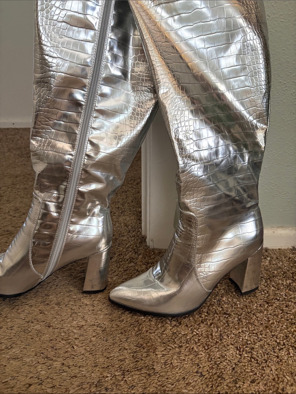 Amazon Silver Croc-Embossed Over-the-Knee Boots - Picture 4 of 11